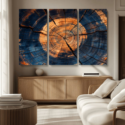 18975622-MGV-CV-36X24-Burnt Wood Wall Art Canvas Print, Framed Aged Timber Art Picture Print, Rustic Tree Slice Perfect Rustic Decor Artwork for Home,