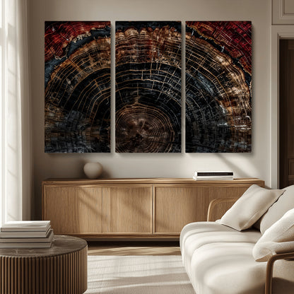 43686762-MGV-CV-36X24-Dark Wood Ring Wall Art Canvas Print, Framed Abstract Wood Tree Art Picture Print, Rustic Tree Slice Perfect Rustic Decor Artwork