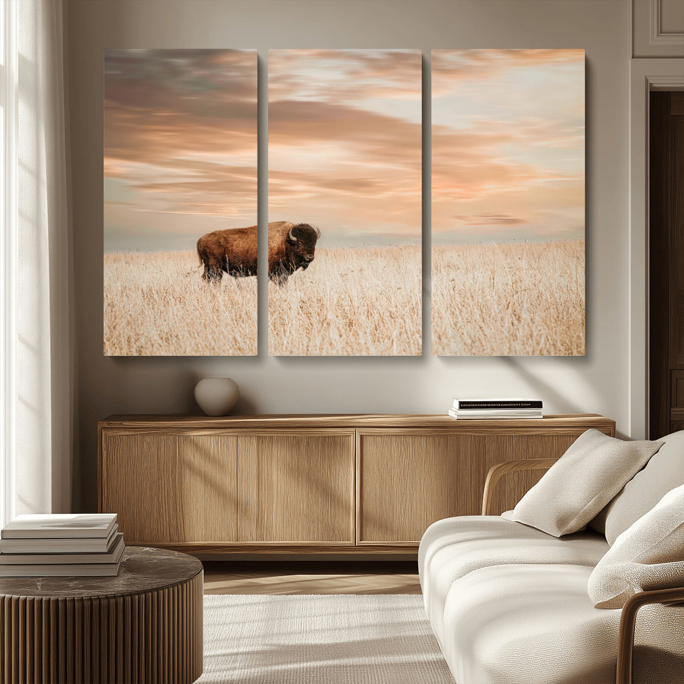 87282289-MGV-CV-36X24-Bison Wall Art Canvas Print, Framed Buffalo Art Picture Print, Western Prairie Perfect Rustic Decor Artwork