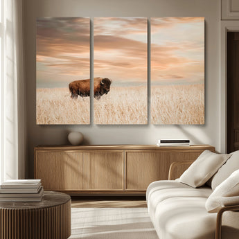 87282289-MGV-CV-36X24-Bison Wall Art Canvas Print, Framed Buffalo Art Picture Print, Western Prairie Perfect Rustic Decor Artwork