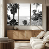 89458520-MGV-CV-36X24-Palm Trees Wall Art Canvas Print, Framed Coastal View Art Picture Print, Ocean Horizon Perfect Monochrome Coast Decor Artwork