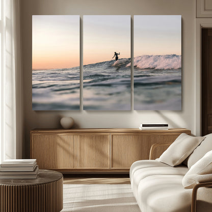 58502923-MGV-CV-36X24-Wave Rider Wall Art Canvas Print, Framed Ocean Wave Art Picture Print, Riding Surf Perfect Sunset Surf Decor Artwork