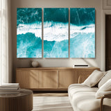 23828594-MGV-CV-36X24-Aerial Waves Wall Art Canvas Print, Framed Ocean Break Art Picture Print, Sea Foam Perfect Tropical Coastal Decor Artwork