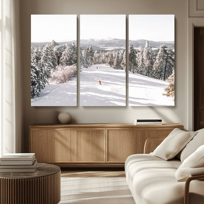 62119206-MGV-CV-36X24-Snowy Trail Wall Art Canvas Print, Framed Ski Slope Art Picture Print, Winter Pines Perfect Alpine Adventure Decor Artwork