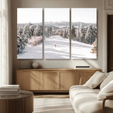 62119206-MGV-CV-36X24-Snowy Trail Wall Art Canvas Print, Framed Ski Slope Art Picture Print, Winter Pines Perfect Alpine Adventure Decor Artwork