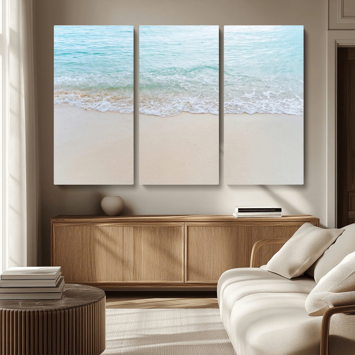 77194056-MGV-CV-36X24-Soft Shoreline Wall Art Canvas Print, Framed Gentle Waves Art Picture Print, Clear Water Perfect Minimalist Coastal Decor Artwork
