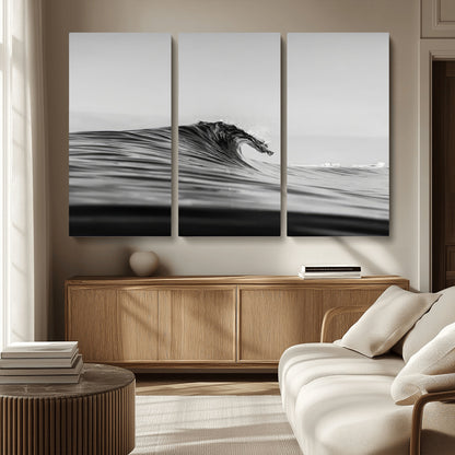 24029476-MGV-CV-36X24-Black Wave Wall Art Canvas Print, Framed Abstract Surf Art Picture Print, Minimalist Ocean Perfect Minimalist Coastal Decor