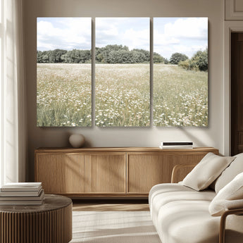 43258946-MGV-CV-36X24-Daisy Field Wall Art Canvas Print, Framed Pastel Flower Art Picture Print, Meadow Bloom Perfect Scandinavian Minimalist Decor