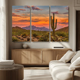25332783-MGV-CV-36X24-Saguaro Cactus Wall Art Canvas Print, Framed Arizona Sunset Art Picture Print, Sonoran Desert Perfect Southwestern Boho Decor