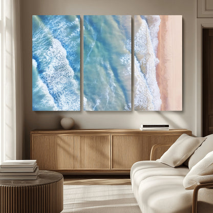 17641845-MGV-CV-36X24-Aerial Ocean Wall Art Canvas Print, Framed Blue Waves Art Picture Print, Sandy Shoreline Perfect Modern Coastal Decor Artwork