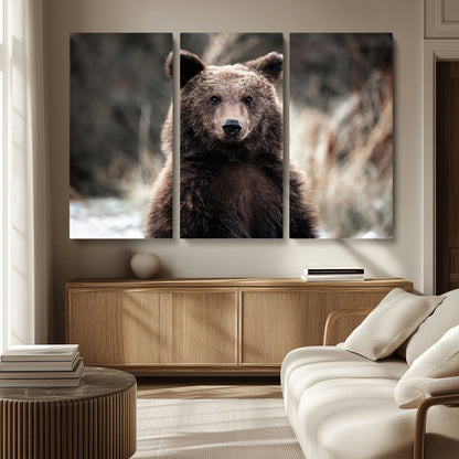 47112103-MGV-CV-48X32-3P-Brown Bear Wall Art Canvas Print, Framed Forest Wildlife Art Picture Print, Woodland Bear Perfect Rustic Cabin Decor Artwork
