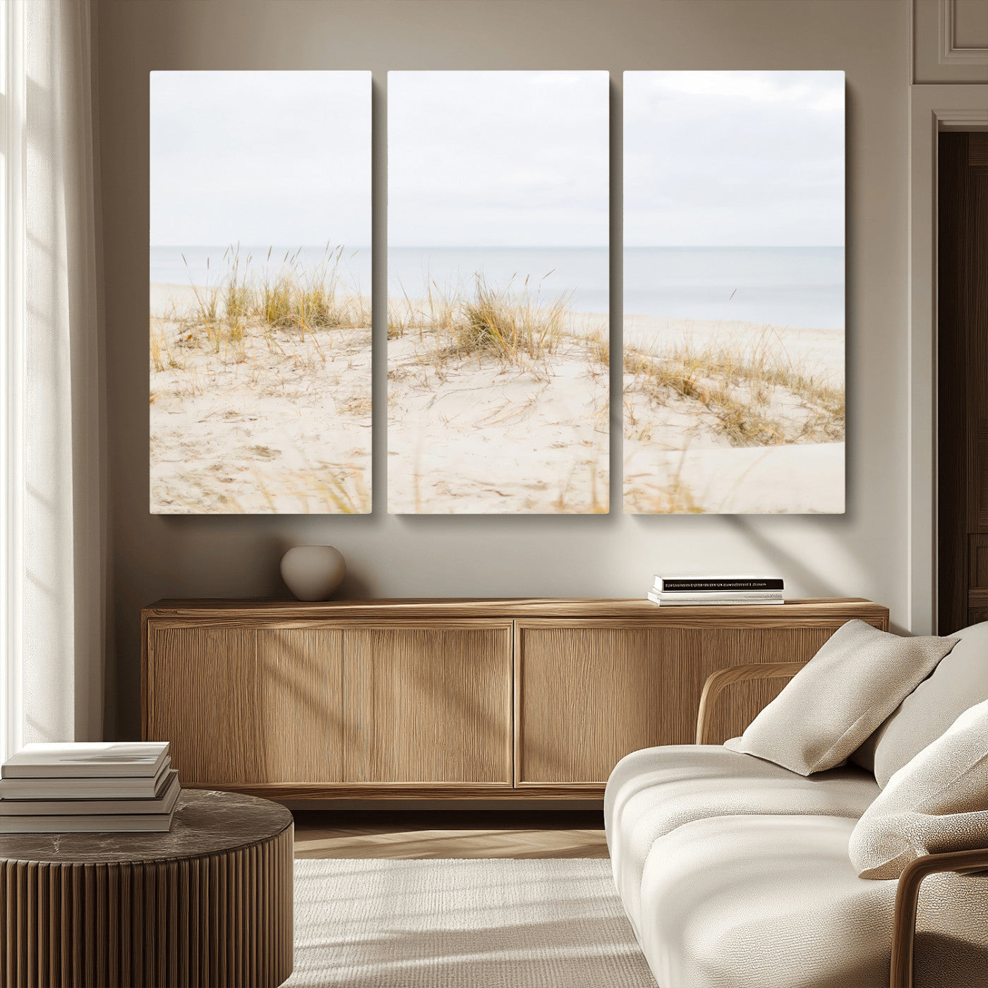 13146857-MGV-CV-36X24-Beach Dunes Wall Art Canvas Print, Framed Soft Horizon Art Picture Print, Coastal Grass Perfect Minimalist Coastal Decor Artwork