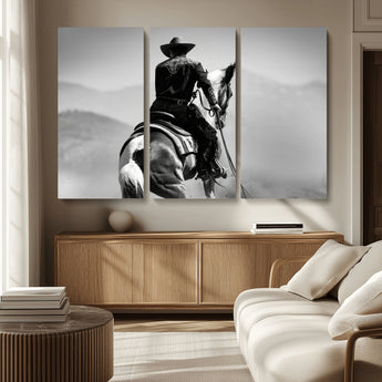 83102464-MGV-CV-36X24-Western Cowboy Wall Art Canvas Print, Framed Monochrome Horse Art Picture Print, Western Equestrian Perfect Rustic Western Decor