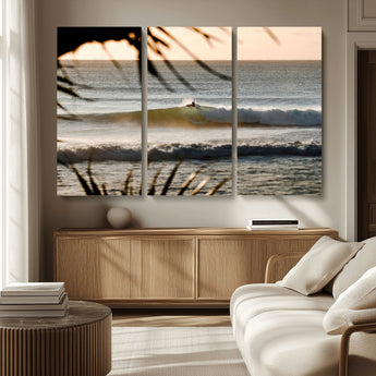 24896468-MGV-CV-36X24-Sunset Surf Wall Art Canvas Print, Framed Golden Waves Art Picture Print, Tropical Ocean Perfect Tropical Boho Decor Artwork