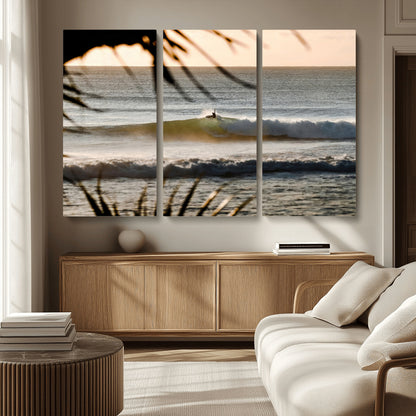 24896468-MGV-CV-36X24-Sunset Surf Wall Art Canvas Print, Framed Golden Waves Art Picture Print, Tropical Ocean Perfect Tropical Boho Decor Artwork