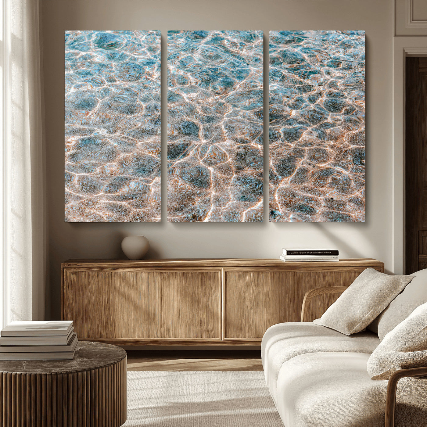26580287-MGV-CV-36X24-Clear Water Wall Art Canvas Print, Framed Sunlit Ripples Art Picture Print, Ocean Texture Perfect Modern Coastal Decor Artwork