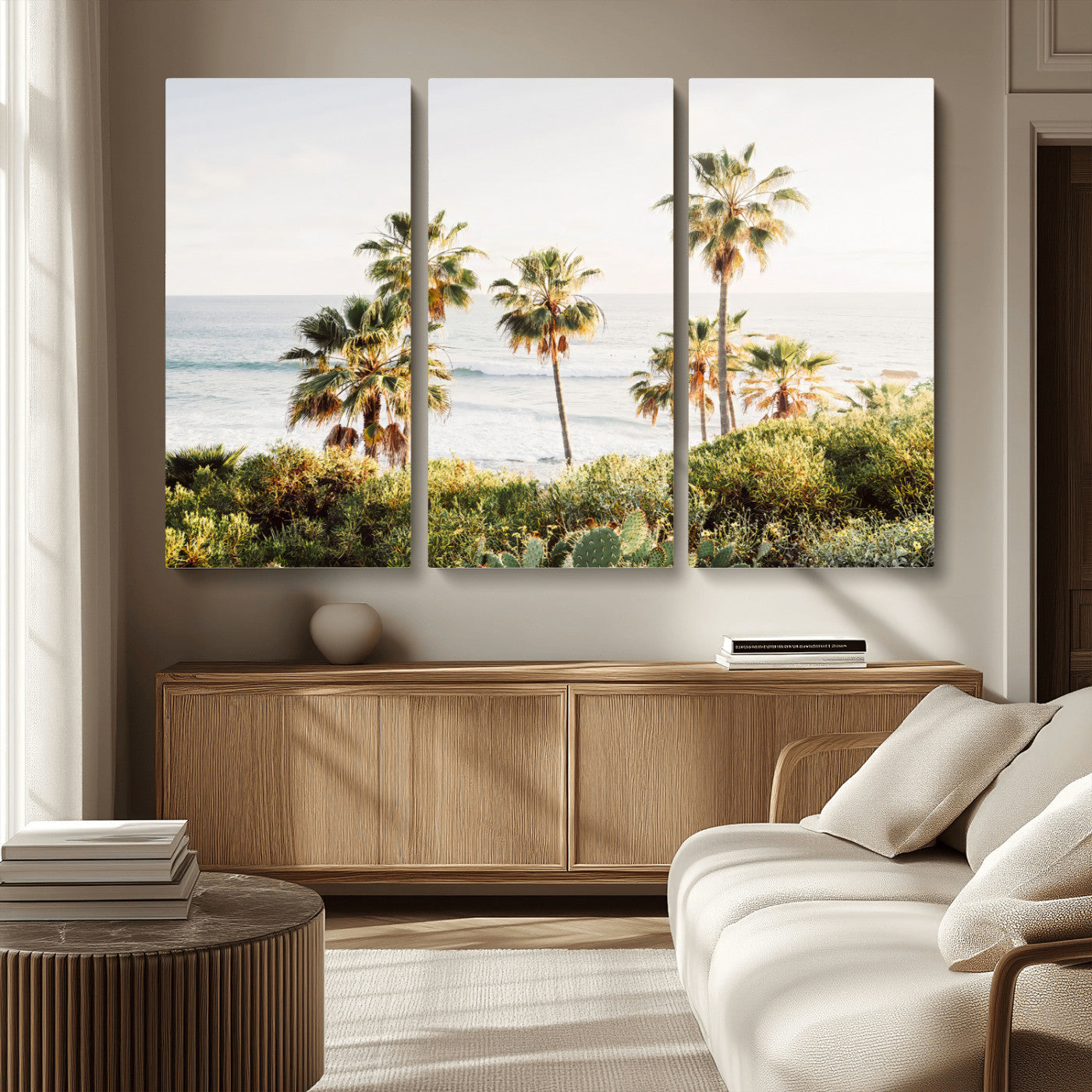94707294-MGV-CV-36X24-California Coast Wall Art Canvas Print, Framed Palm Trees Art Picture Print, Coastal Landscape Perfect Coastal Minimalist Decor