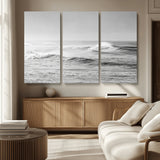 98634812-MGV-CV-36X24-Black and White Ocean Waves Wall Art – Minimalist Sea Canvas Print, Coastal Photography Decor for Living Room, Bedroom or Office