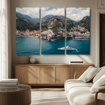 20321590-MGV-CV-36X24-Amalfi Coast Wall Art Canvas Print, Framed Italy Travel Art Picture Print, Mediterranean Landscape Perfect Mediterranean Coastal