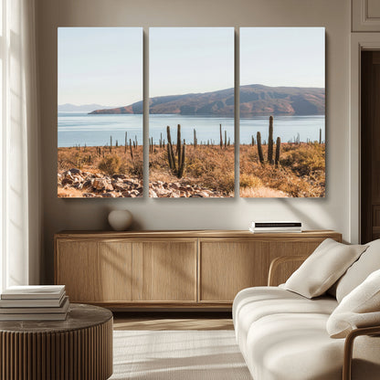 45193515-MGV-CV-36X24-Desert Cactus Wall Art Canvas Print, Framed Baja Coastline Art Picture Print, Coastal Desert Perfect Southwestern Minimalist Decor