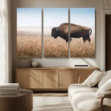 99620201-MGV-CV-36X24-Wild Bison Wall Art Canvas Print, Framed Bison in Prairie Art Picture Print, Rustic Western Perfect Rustic Western Decor Artwork