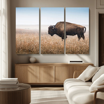 99620201-MGV-CV-36X24-Wild Bison Wall Art Canvas Print, Framed Bison in Prairie Art Picture Print, Rustic Western Perfect Rustic Western Decor Artwork