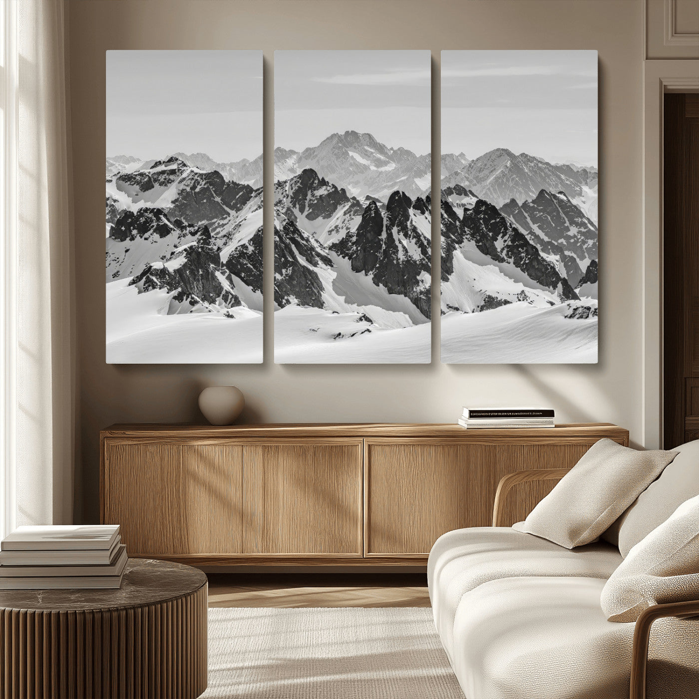 32399691-MGV-CV-36X24-Snowy Mountain Wall Art Canvas Print, Framed Mountain Peaks Art Picture Print, Alpine Mountains Perfect Minimalist Alpine Decor