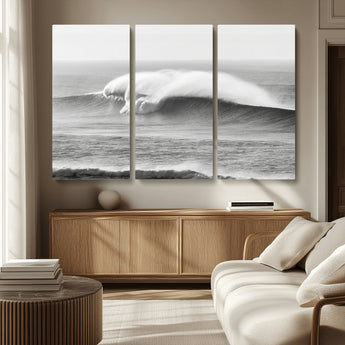 42544082-MGV-CV-36X24-Monochrome Seascape Wall Art Canvas Print, Framed Surf Wave Art Picture Print, Minimalist Ocean Perfect Moody Coastal Decor