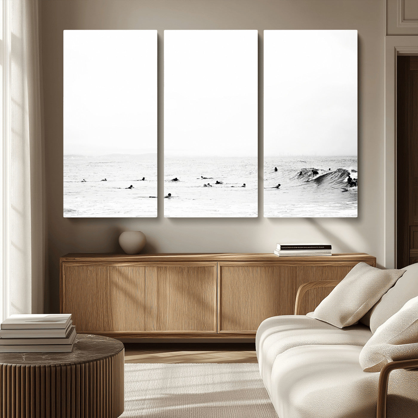 38441169-MGV-CV-36X24-Monochrome Swimming Wall Art Canvas Print, Framed Ocean Horizon Art Picture Print, Moody Coastal Perfect Minimalist Coastal Decor