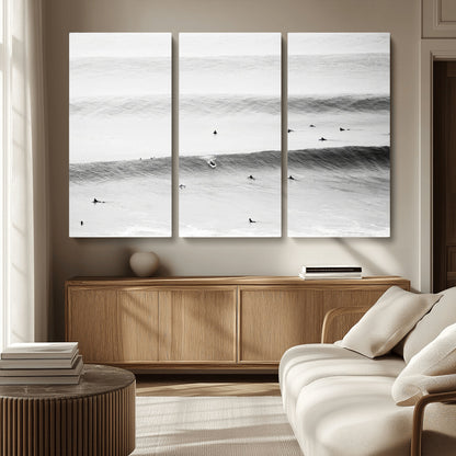 54291445-MGV-CV-36X24-Black White Ocean Wall Art Canvas Print, Framed Coastal Sport Art Picture Print, Ocean Culture Perfect Minimalist Coastal Decor