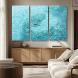 43671474-MGV-CV-36X24-Fish Swarm Wall Art Canvas Print, Framed Marine Life Art Picture Print, Shark Aerial Perfect Wildlife Coastal Decor Artwork