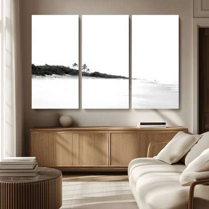 29611516-MGV-CV-36X24-Black White Beach Wall Art Canvas Print, Framed Palm Trees Art Picture Print, Monochrome Tropical Perfect Minimalist Coastal Decor