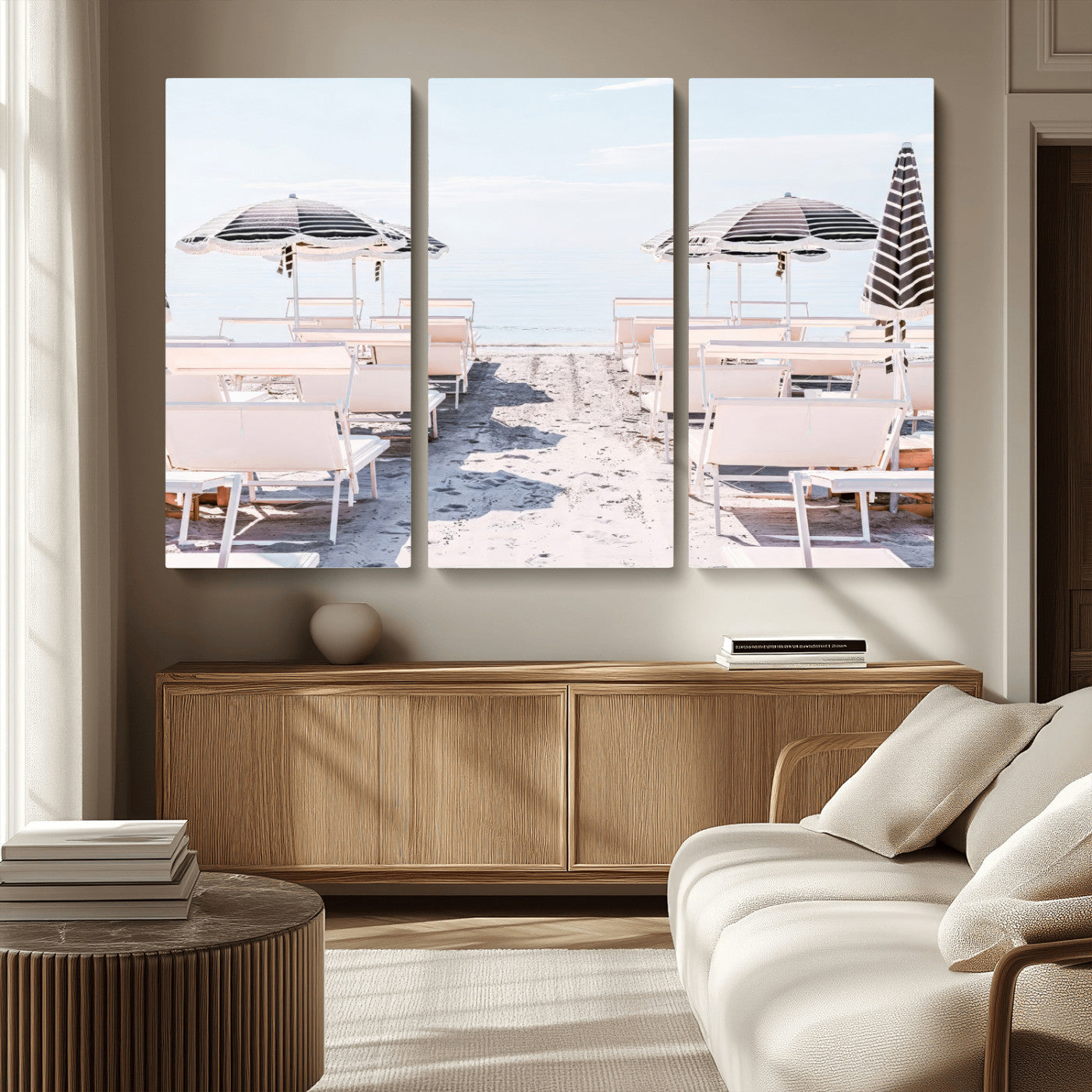 67623952-MGV-CV-36X24-Minimalist Beach Wall Art Canvas Print, Framed Pastel Sand Art Picture Print, Beach Aesthetic Perfect Coastal Minimalist Decor