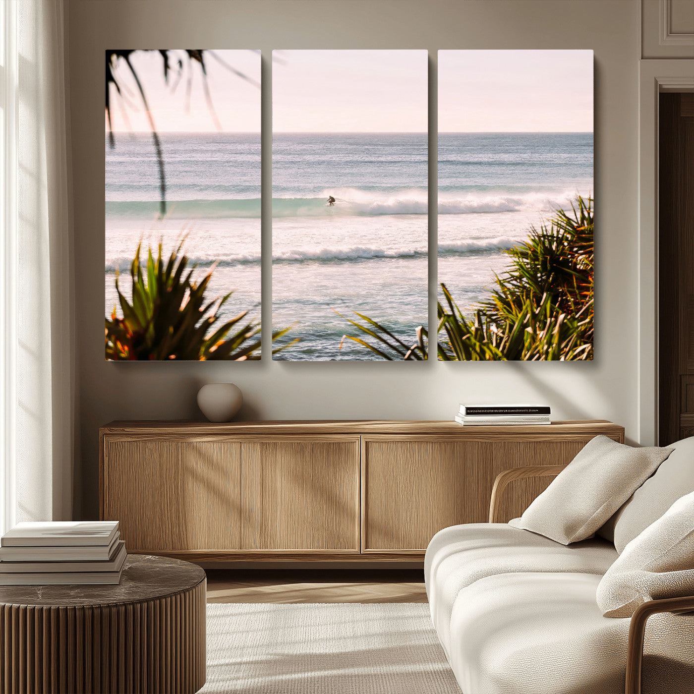 23287092-MGV-CV-36X24-Ocean Surfer Wall Art Canvas Print, Framed Coastal Surf Art Picture Print, Tropical Beach Perfect Tropical Coastal Decor Artwork