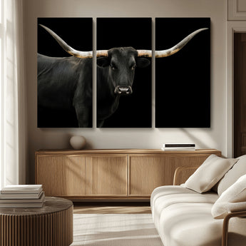 99448328-MGV-CV-36X24-Longhorn Cattle Wall Art Canvas Print, Framed Texas Ranch Art Picture Print, Western Cow Perfect Farmhouse Decor Artwork