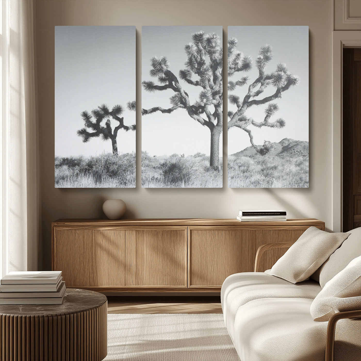 29996209-MGV-CV-36X24-Joshua Tree Art Wall Art Canvas Print, Framed Black White Landscape Art Picture Print, Desert Tree Decor Perfect Southwestern Boho