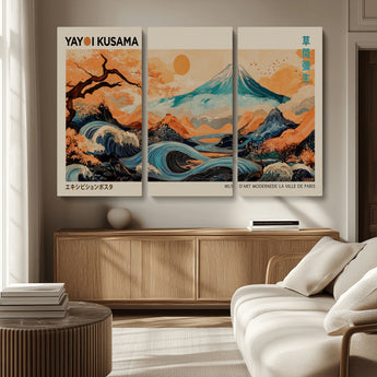 22373530-MGV-CV-36X24-Japanese Mt Fuji Wave Art Print – Ukiyo e Inspired Sun & Cherry Blossom Poster, Traditional Asian Landscape Painting, Modern