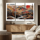 40959107-MGV-CV-36X24-Japanese Fuji Wall Art Print – Red Sun & Cherry Blossom Poster, Gold Wave Ukiyo-e Inspired Modern Japan Landscape Painting,