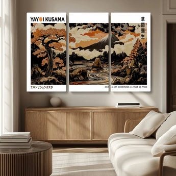 96372548-MGV-CV-36X24-Japanese Landscape Wall Art Print – Mt. Fuji Poster with Bonsai Tree & River, Ukiyo-e Inspired Modern Japanese Artwork, Autumn