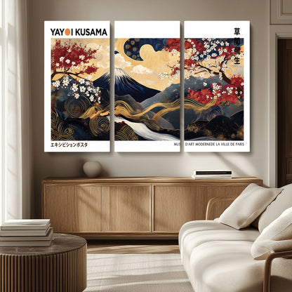 66243961-MGV-CV-36X24-Mount Fuji Japanese Wall Art – Golden Abstract Landscape Canvas Print, Cherry Blossom Painting, Modern Oriental Zen Home Decor