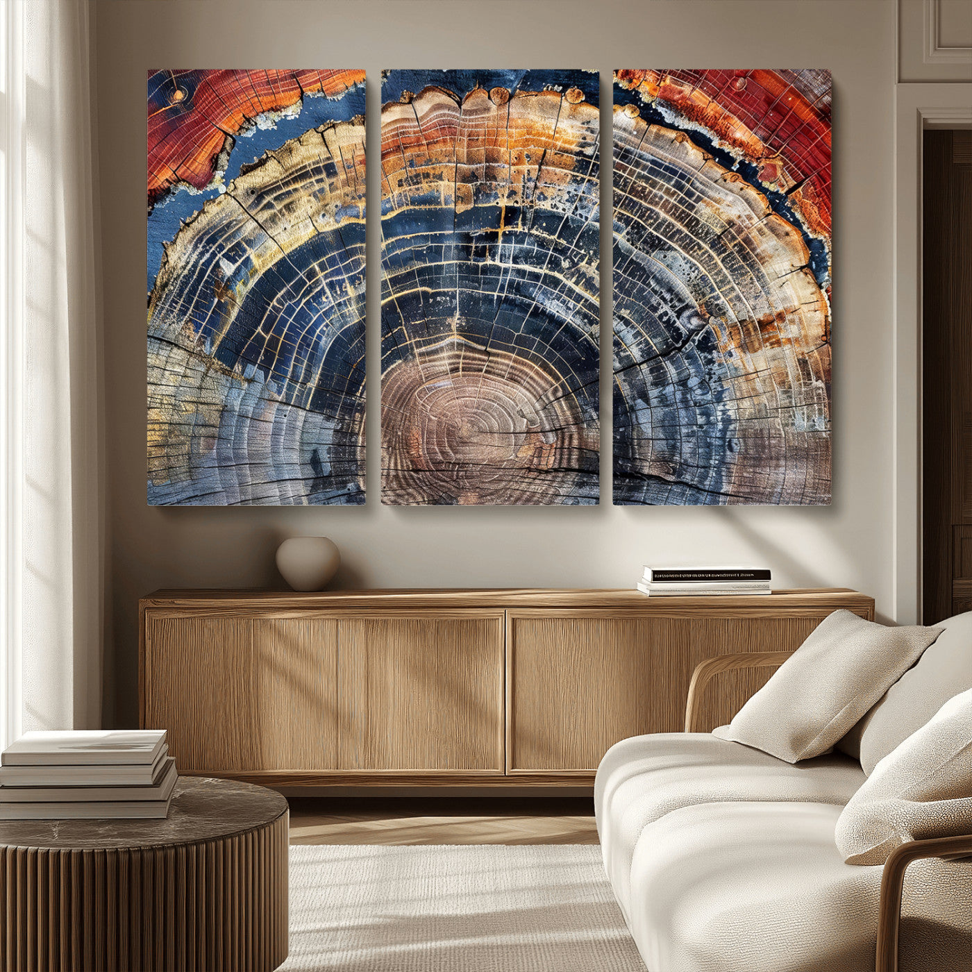 38987581-MGV-CV-36X24-Tree Ring Art Wall Art Canvas Print, Framed Rustic Wall Decor Art Picture Print, Nature Grain Print Perfect Modern Rustic Decor