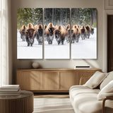 22695857-MGV-CV-36X24-Bison Herd Scene Wall Art Canvas Print, Framed Western Wildlife Art Picture Print, Rustic Animal Art Perfect Rustic Lodge Decor
