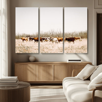 12454132-MGV-CV-36X24-Cow Herd Photography Wall Art Canvas Print, Framed Rustic Farmhouse Decor Art Picture Print, Western Ranch Style Perfect Rustic