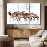 68738684-MGV-CV-36X24-Winter Elk Scene Wall Art Canvas Print, Framed Wildlife Photography Art Picture Print, Snowy Deer Decor Perfect Rustic Lodge Decor