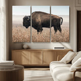34451925-MGV-CV-36X24-Rustic Bison Decor Wall Art Canvas Print, Framed Buffalo Home Accent Art Picture Print, Prairie Wildlife Scene Perfect Western