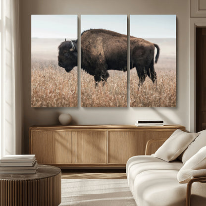 34451925-MGV-CV-36X24-Rustic Bison Decor Wall Art Canvas Print, Framed Buffalo Home Accent Art Picture Print, Prairie Wildlife Scene Perfect Western