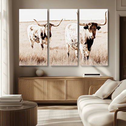 39672786-MGV-CV-36X24-Rustic Cow Scene Wall Art Canvas Print, Framed Farmhouse Style Cattle Art Picture Print, Prairie Animal Duo Perfect Rustic Western