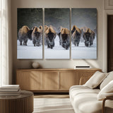 41669135-MGV-CV-36X24-Bison Herd Scene Wall Art Canvas Print, Framed Rustic Wildlife Decor Art Picture Print, Snowy Bison Landscape Perfect Rustic