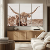 77810049-MGV-CV-36X24-Longhorn Bull Photo Wall Art Canvas Print, Framed Rustic Cow Decor Art Picture Print, Neutral Farmhouse Style Perfect Rustic