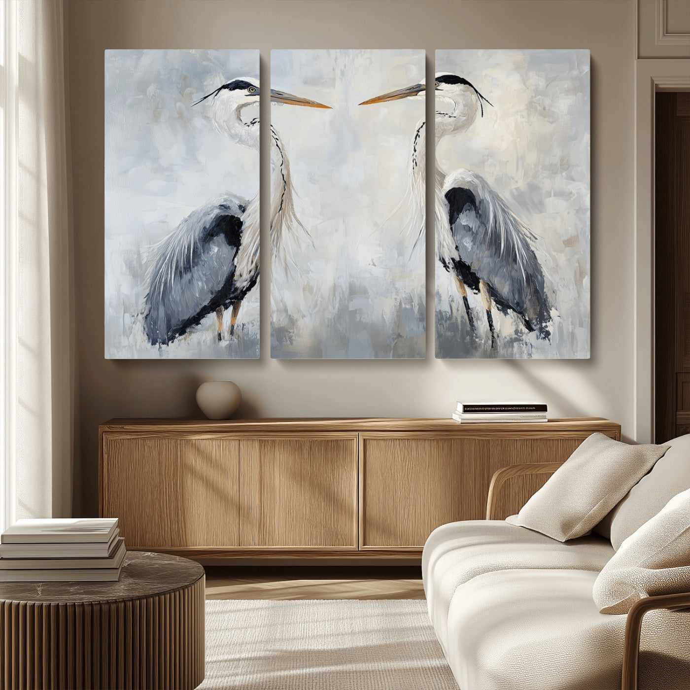90806932-MGV-CV-36X24-Heron Wall Art Wall Art Canvas Print, Framed Bird Canvas Decor Art Picture Print, Nature Inspired Perfect Coastal Minimalist Decor